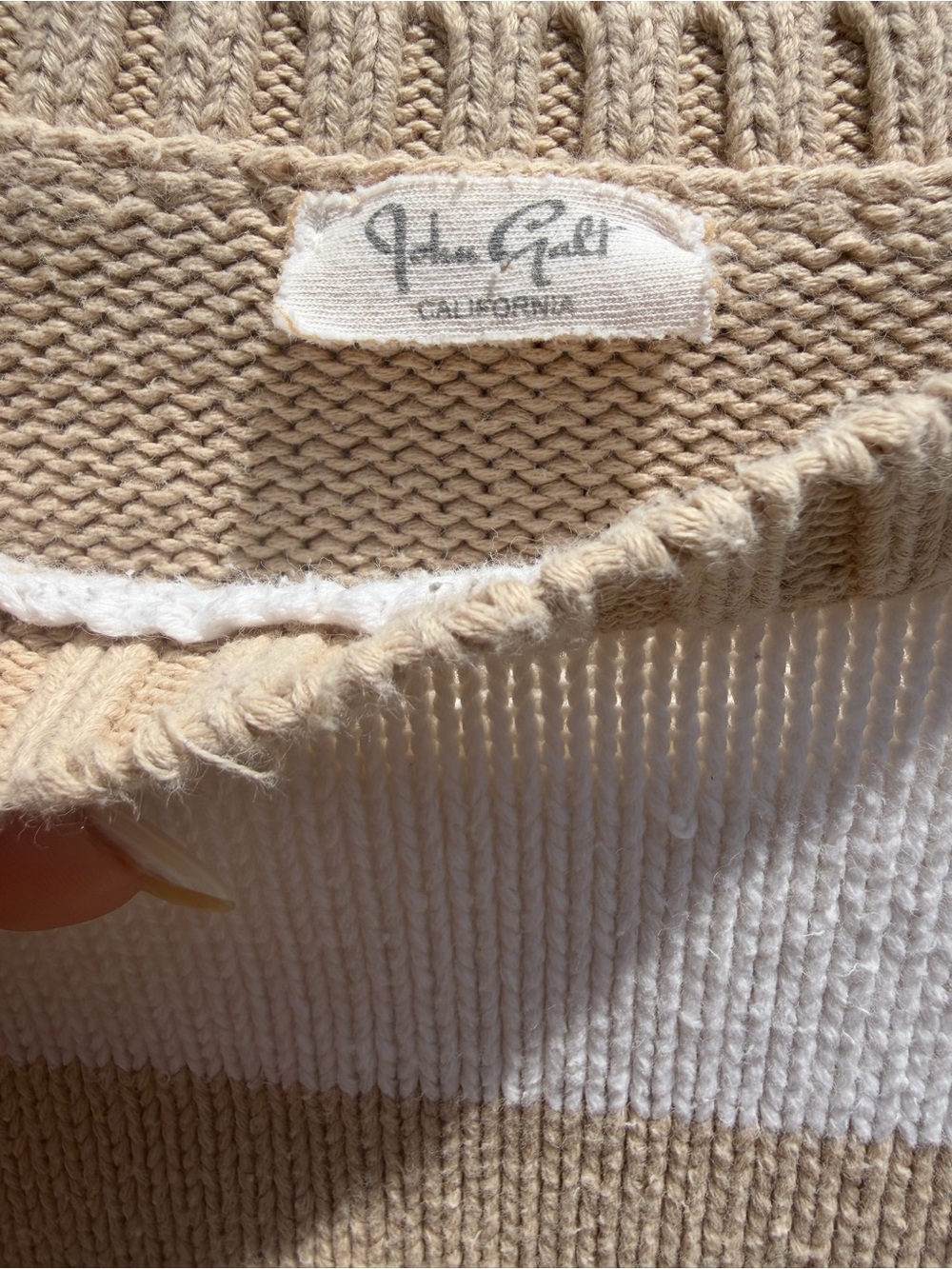 Brandy Melville Brianna Knit Sweater Oversized Tan White Striped Coastal Grandma - Picture 2 of 4